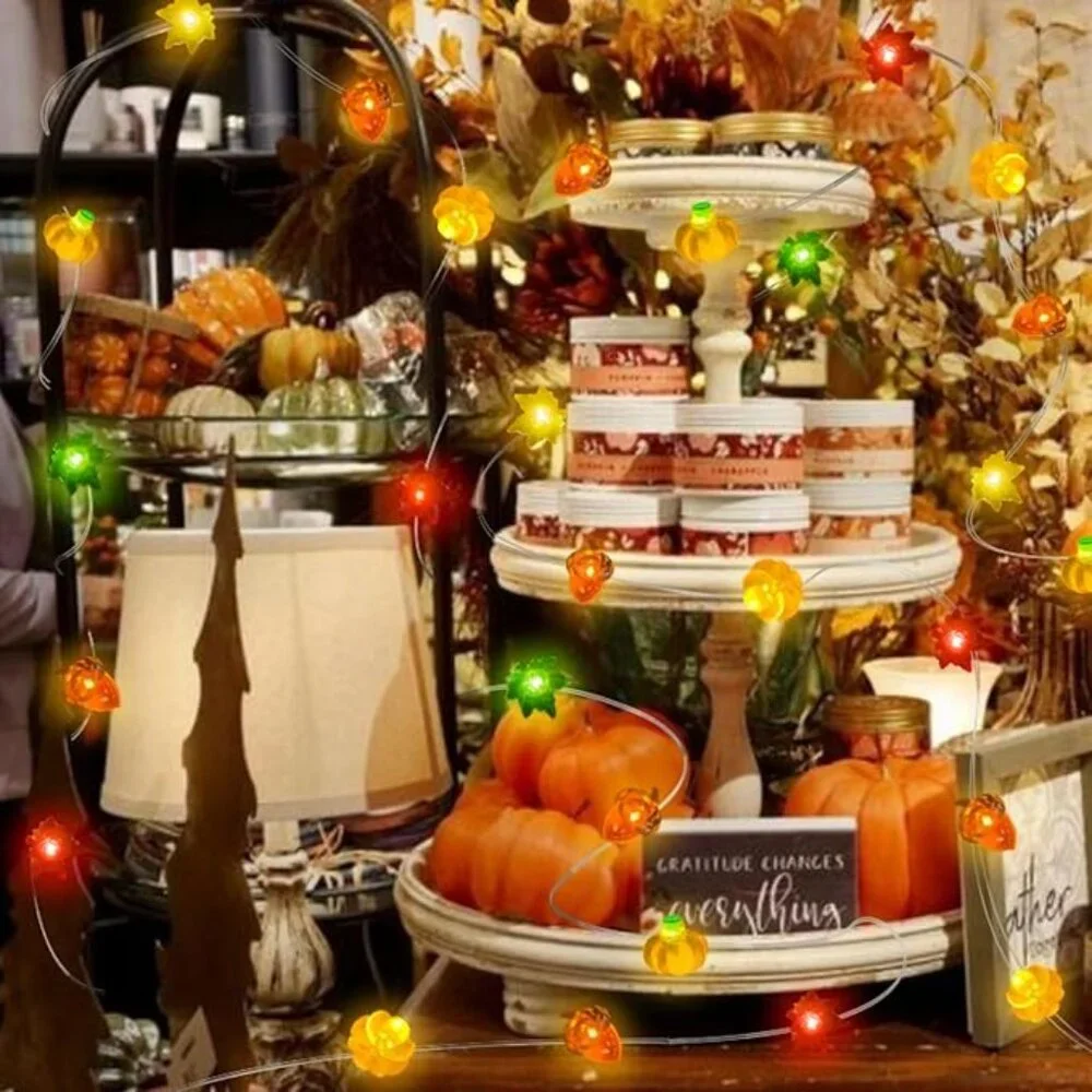 Fall String Lights Acorn Pumpkin Maple Leaf 3D LED 10 FT Thanksgiving Lights
